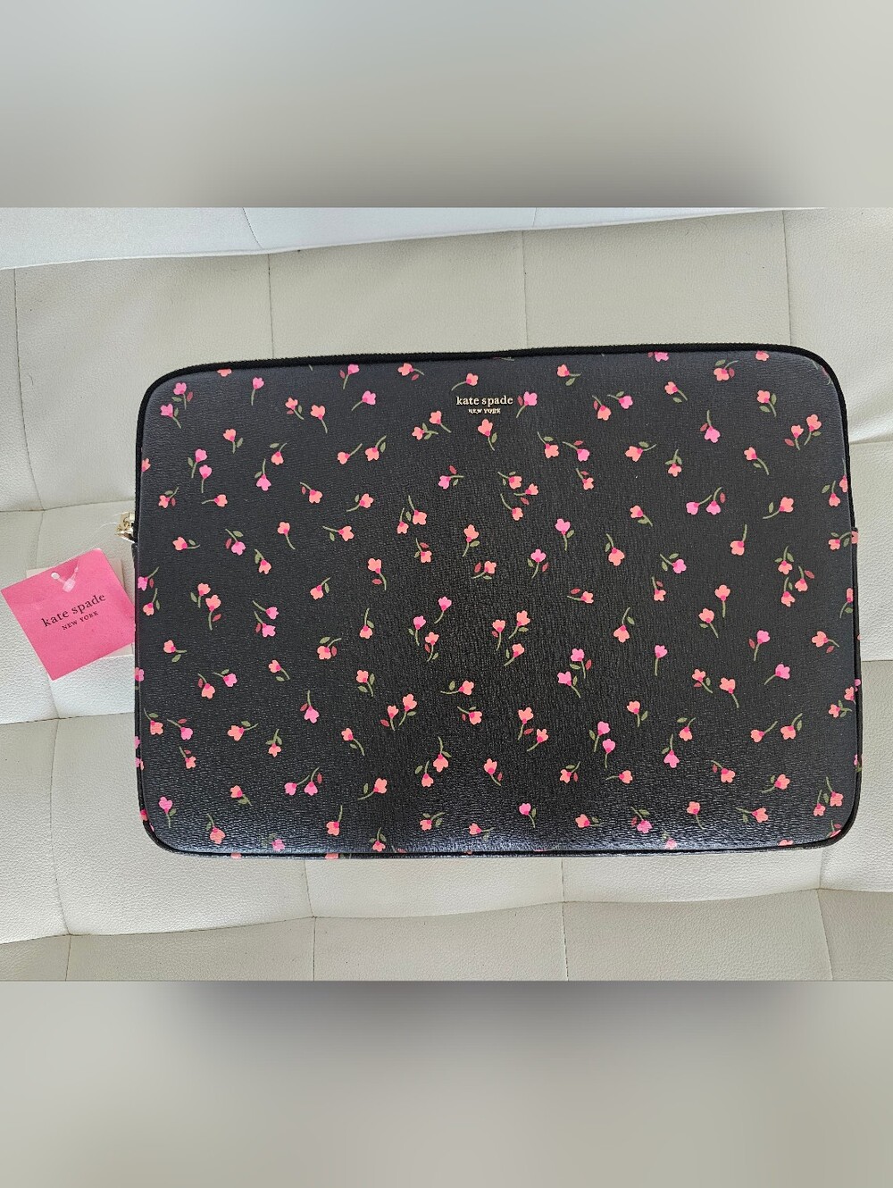 BNWT Authentic kate spade black laptop sleeve with pink floral print